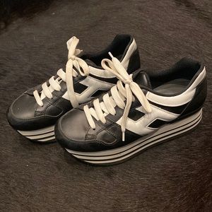 Black and White Platform Hogan Sneakers, 37.5